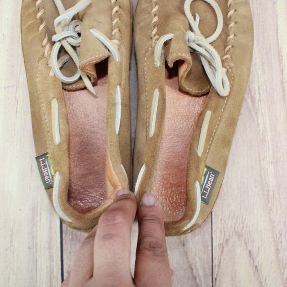 LL BEAN Brown Wicked Good Original Camp Mocs Slippers Deerskin Lined 7 - Picture 6 of 9